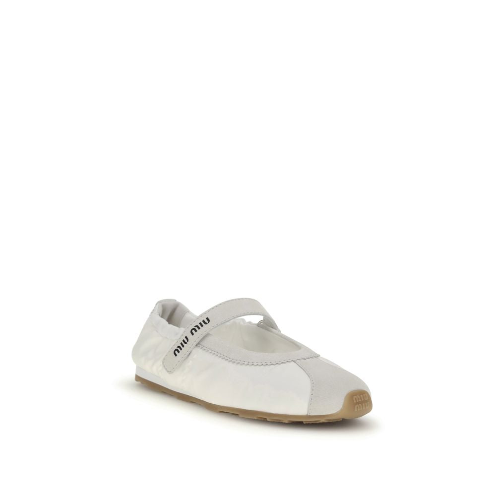 White Fabric Ballet Flats