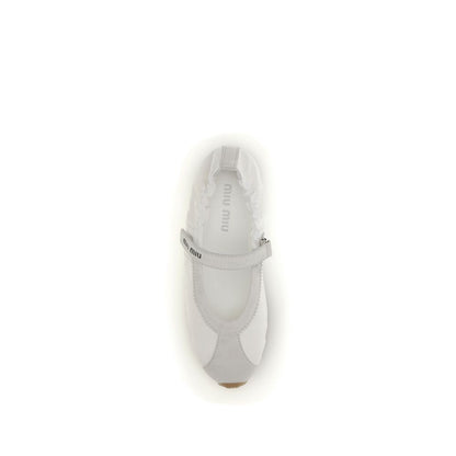 White Fabric Ballet Flats