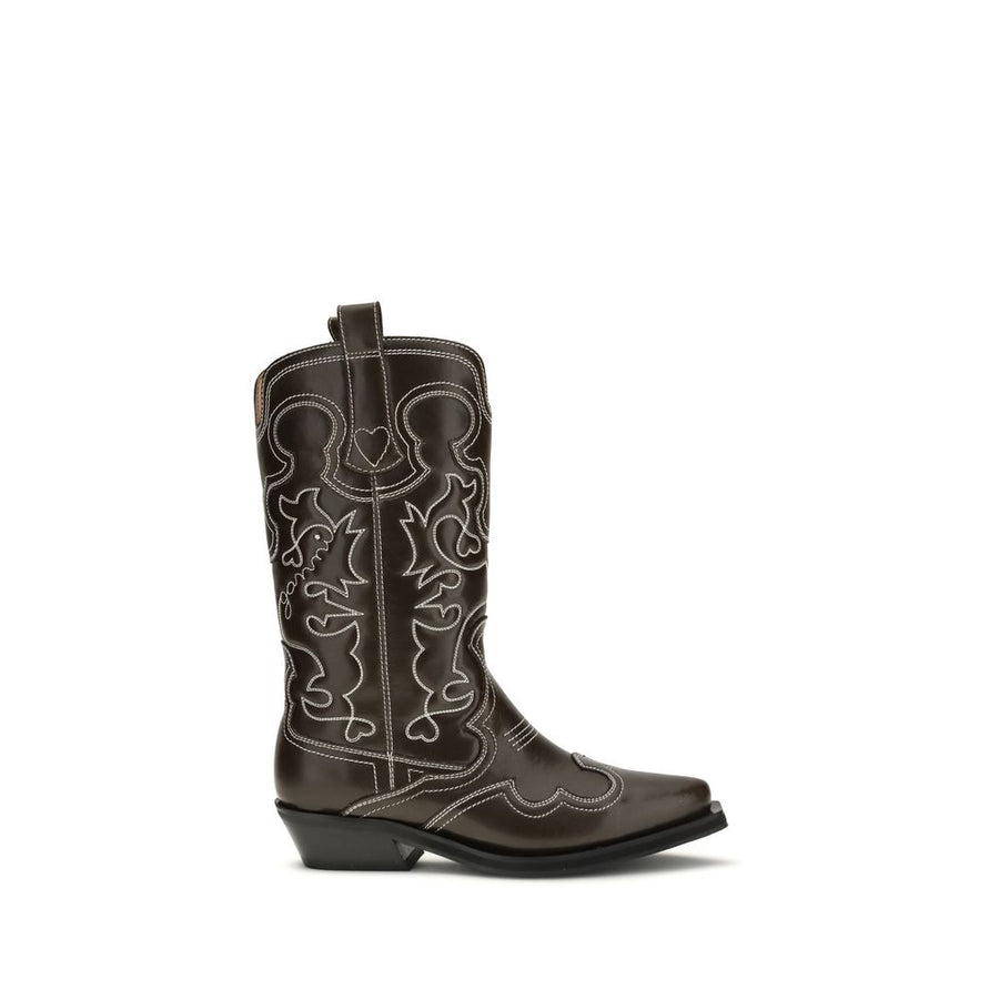Brown Polyurethane Lace-Up Boots