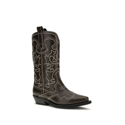 Brown Polyurethane Lace-Up Boots