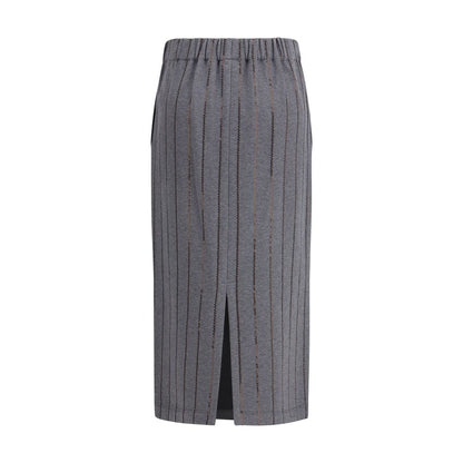 Gray Cotton Midi Skirt