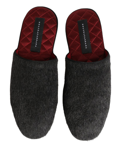 Dark Grey Charcoal Wool Red Slippers Shoes