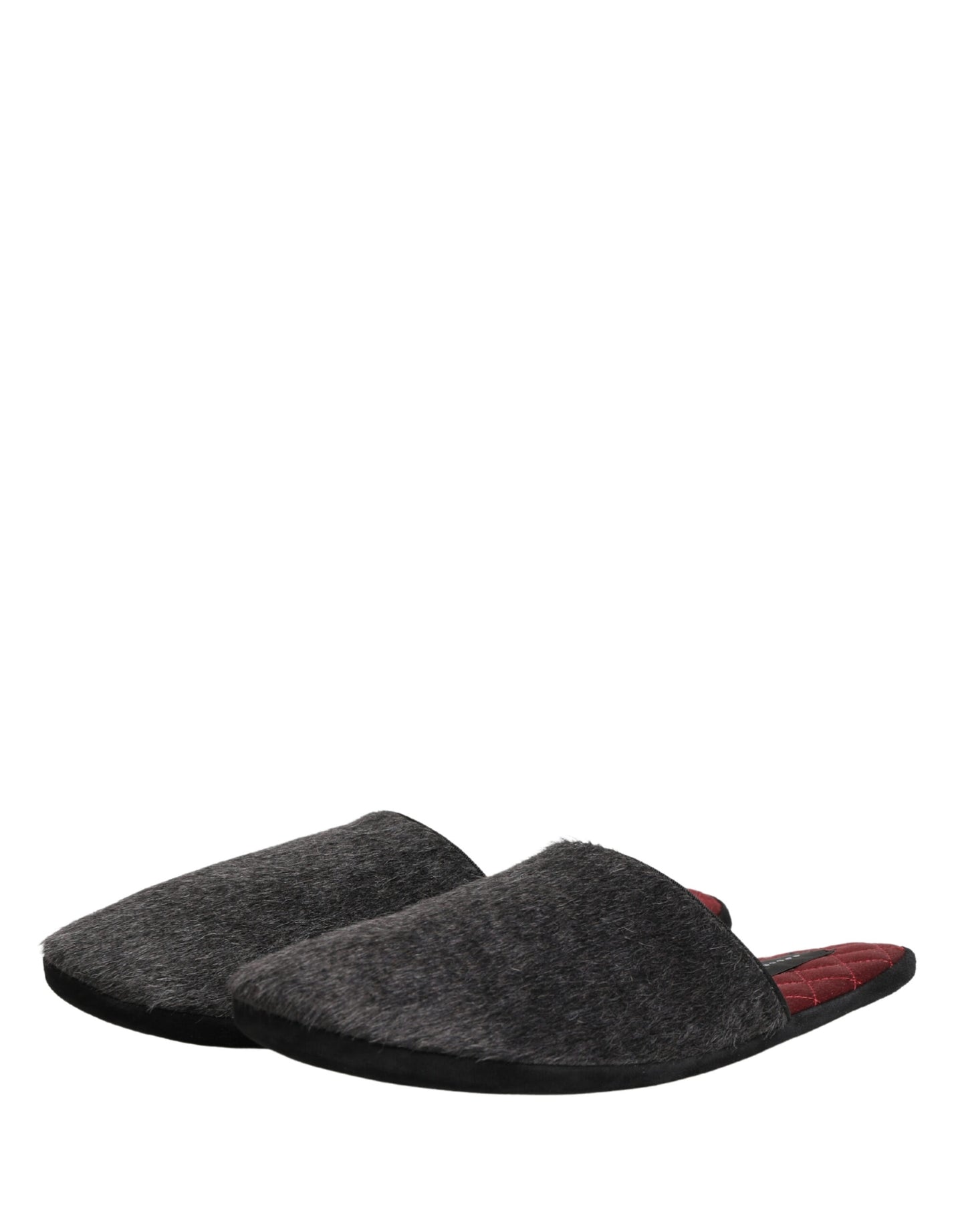 Dark Grey Charcoal Wool Red Slippers Shoes
