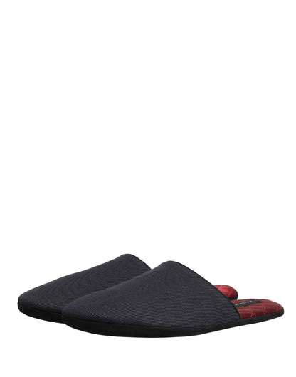 Dark Navy Wool Cotton Red Chevron Slippers Shoes