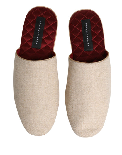 Beige Shetland Wool Red Quilted Slippers Shoes