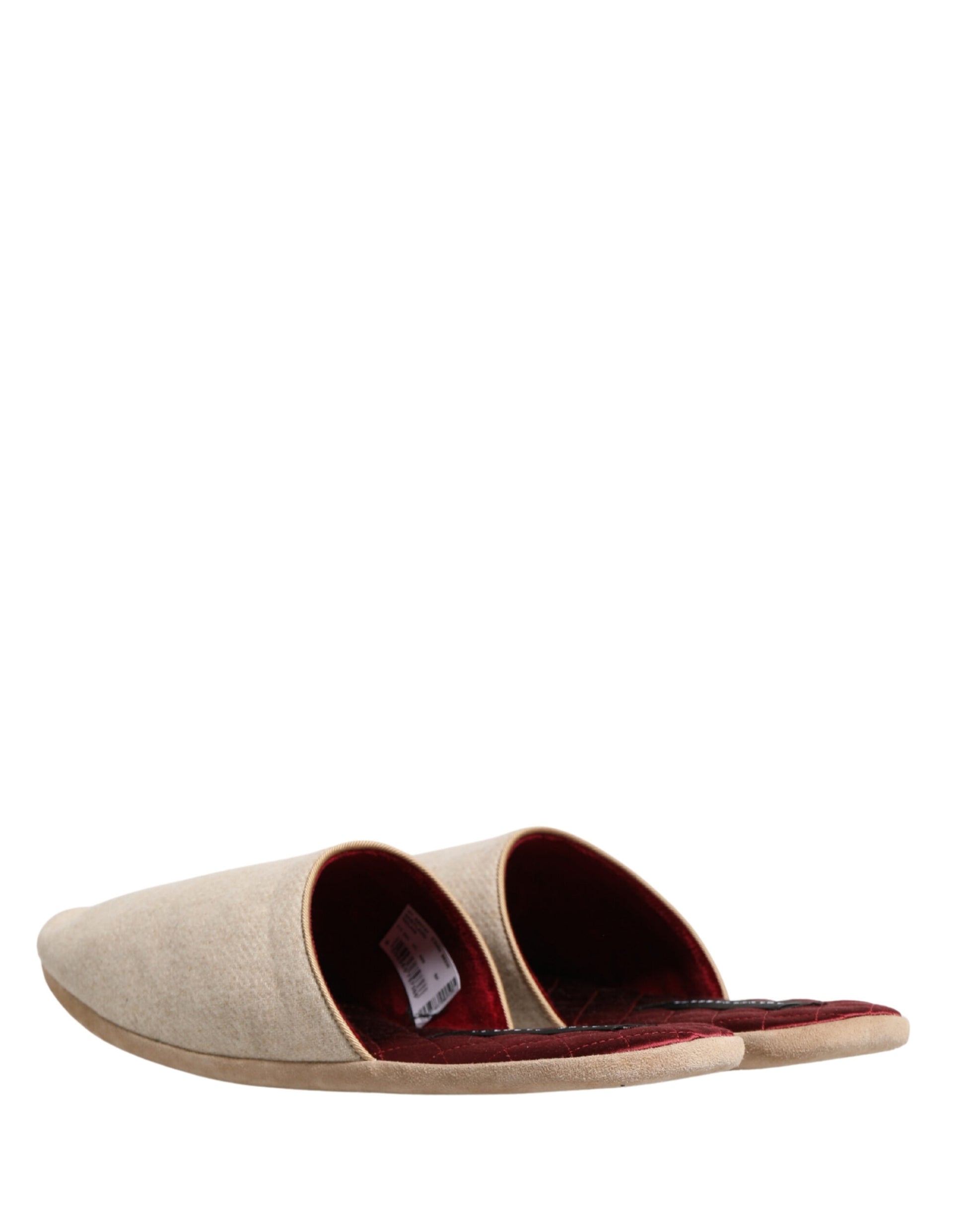 Beige Shetland Wool Red Quilted Slippers Shoes