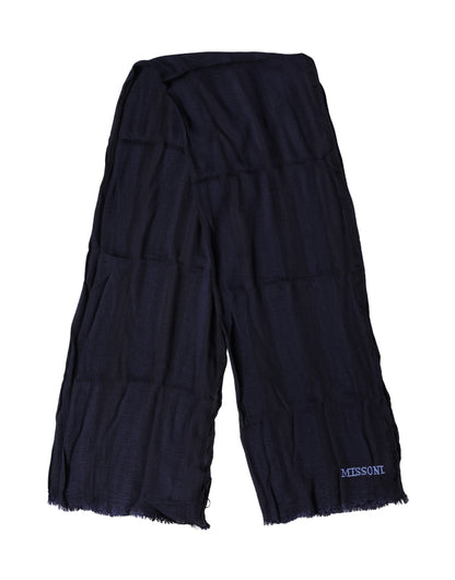 Dark Blue Wool Knit Unisex Wrap Fringe Shawl 170cm x 60cm Scarf