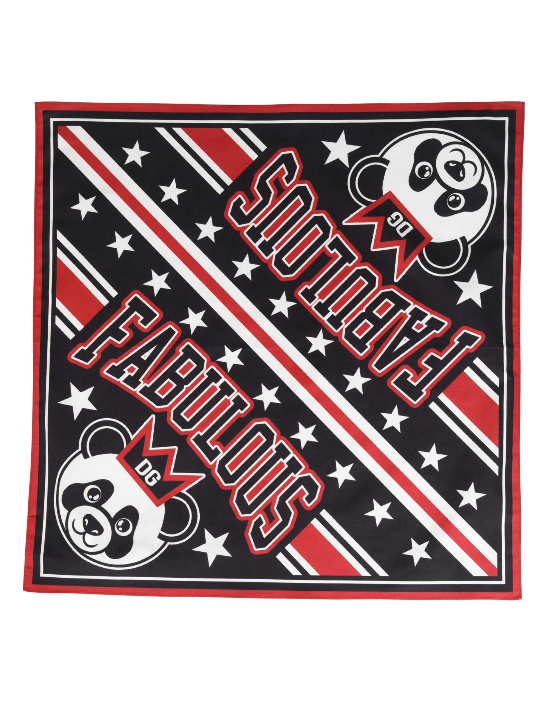 Black Red Panda Cotton Square Foulard 50.5cm x 50cm Scarf