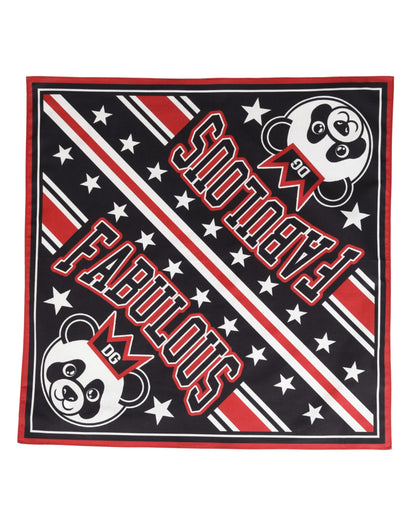 Black Red Panda Cotton Square Foulard 50.5cm x 50cm Scarf