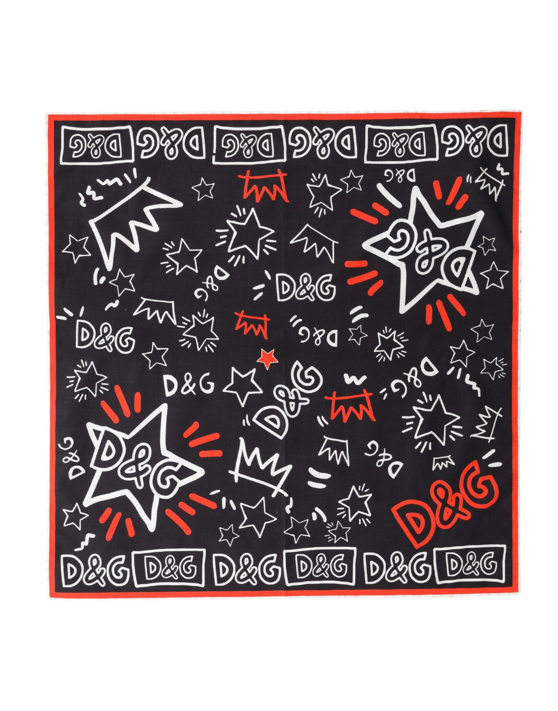 Black White Red DG Crown Cotton Foulard 47cm x 46cm Scarf
