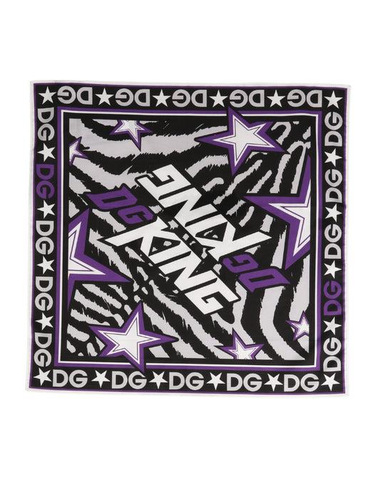 Black Purple DG King Cotton Foulard 51cm x 49.5cm Scarf