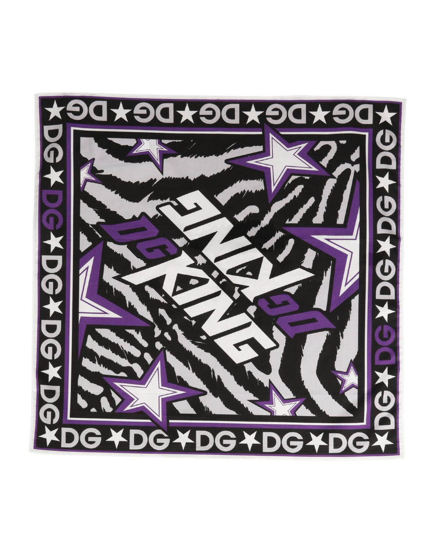 Black Purple DG King Cotton Foulard 51cm x 49.5cm Scarf