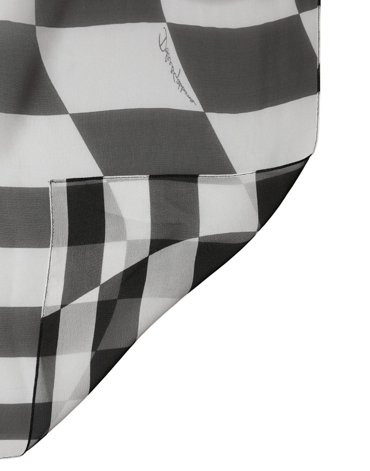 Black White Check Silk Wrap Foulard 133cm x 132cm Scarf