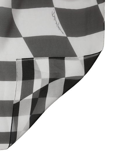 Black White Check Silk Wrap Foulard 133cm x 132cm Scarf