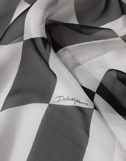 Black White Check Silk Wrap Foulard 133cm x 132cm Scarf