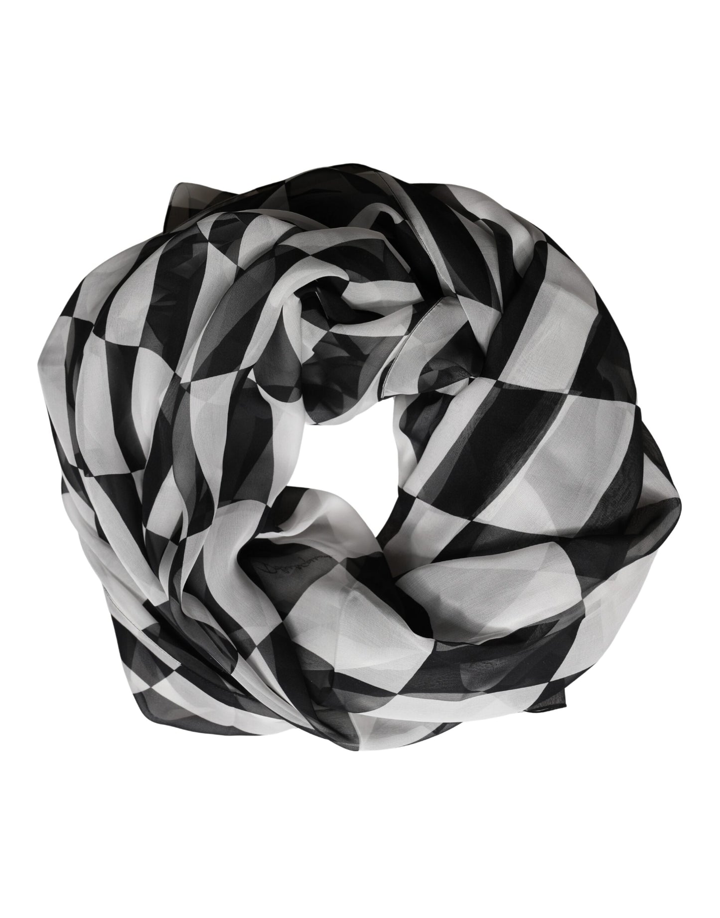 Black White Check Silk Wrap Foulard 133cm x 132cm Scarf