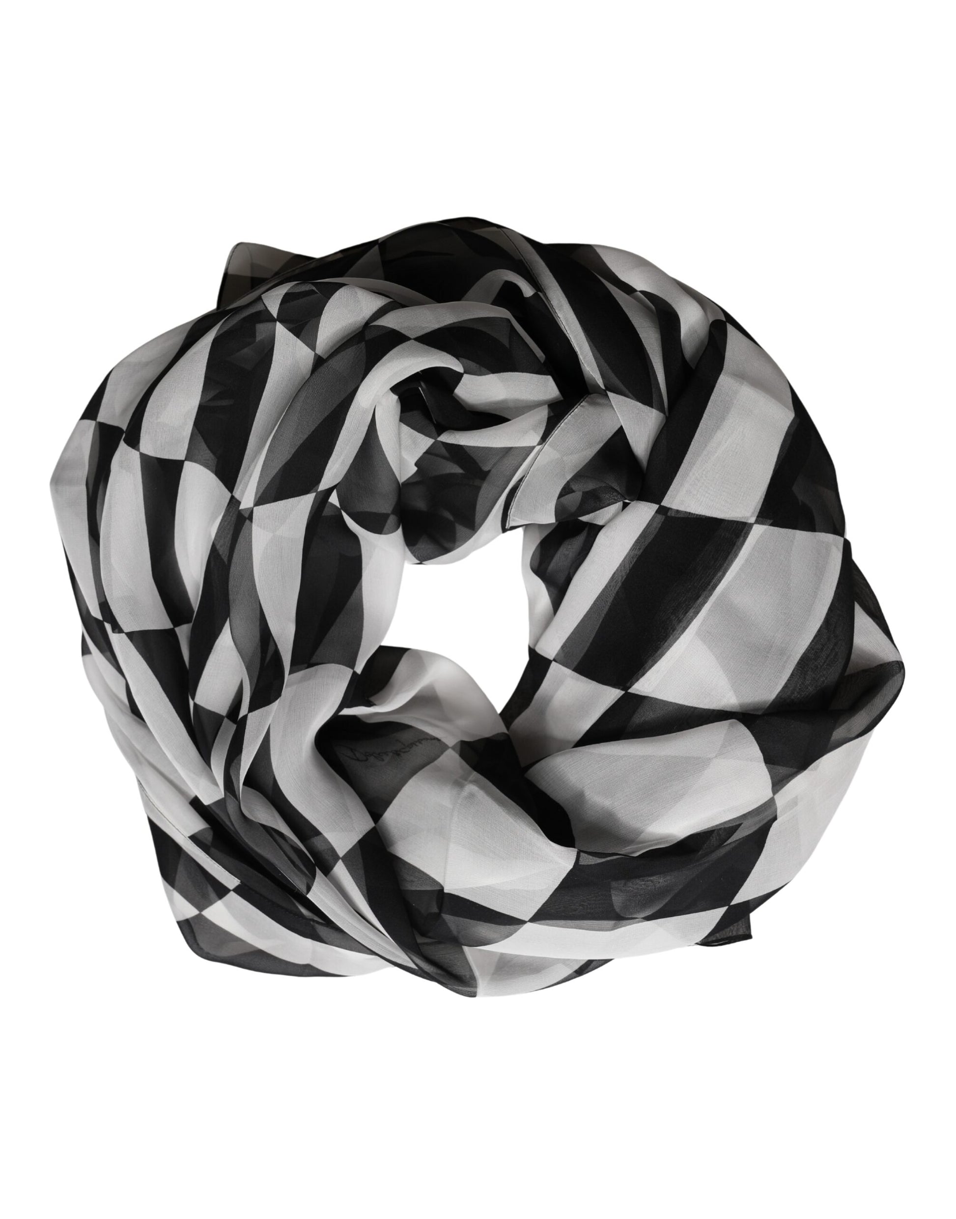 Black White Check Silk Wrap Foulard 133cm x 132cm Scarf