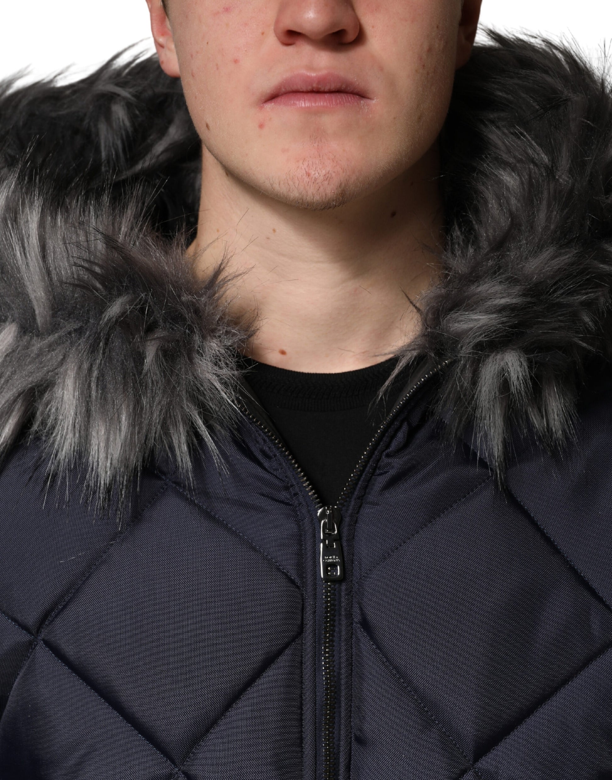 Black Quilted Fur Shearling Hooded  Jacket