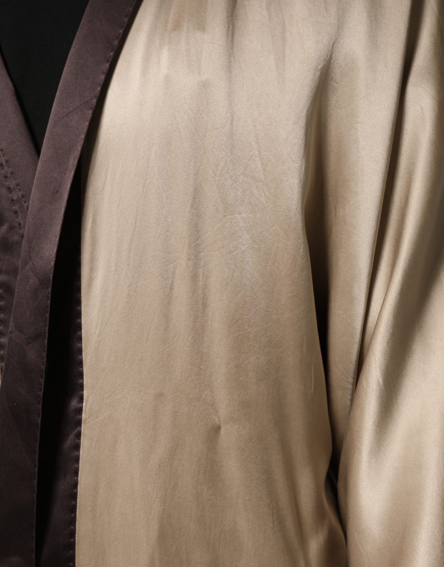 Beige Silk Satin Long Coat Robe Jacket