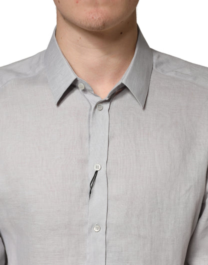 Gray GOLD Linen Long Sleeves Dress Men Shirt