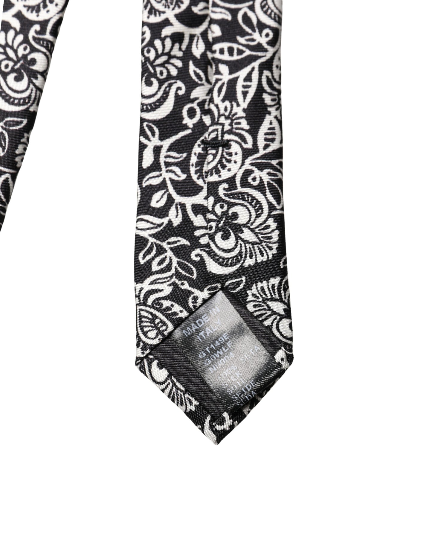 Black White Floral Fantasy Silk Adjustable Necktie Tie
