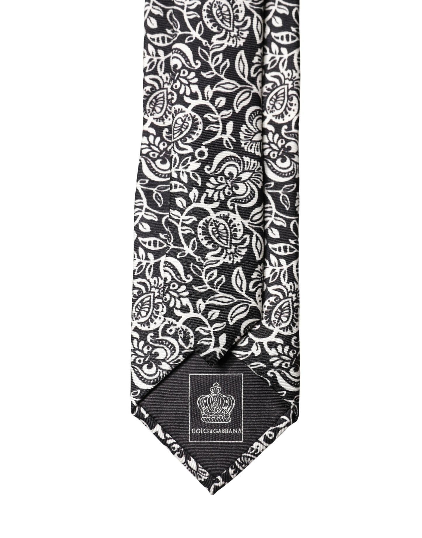 Black White Floral Fantasy Silk Adjustable Necktie Tie