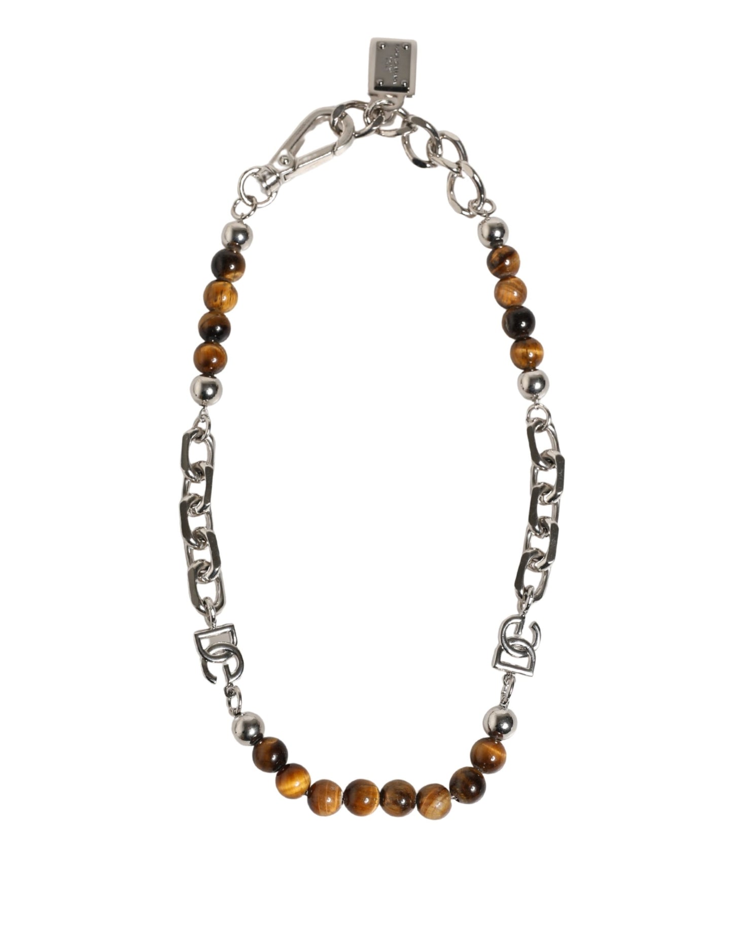 Silver Tone Brass Chain Beaded Gem DG Logo Bracelet