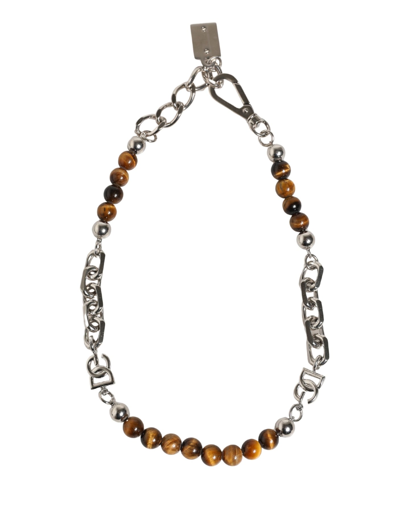 Silver Tone Brass Chain Beaded Gem DG Logo Bracelet