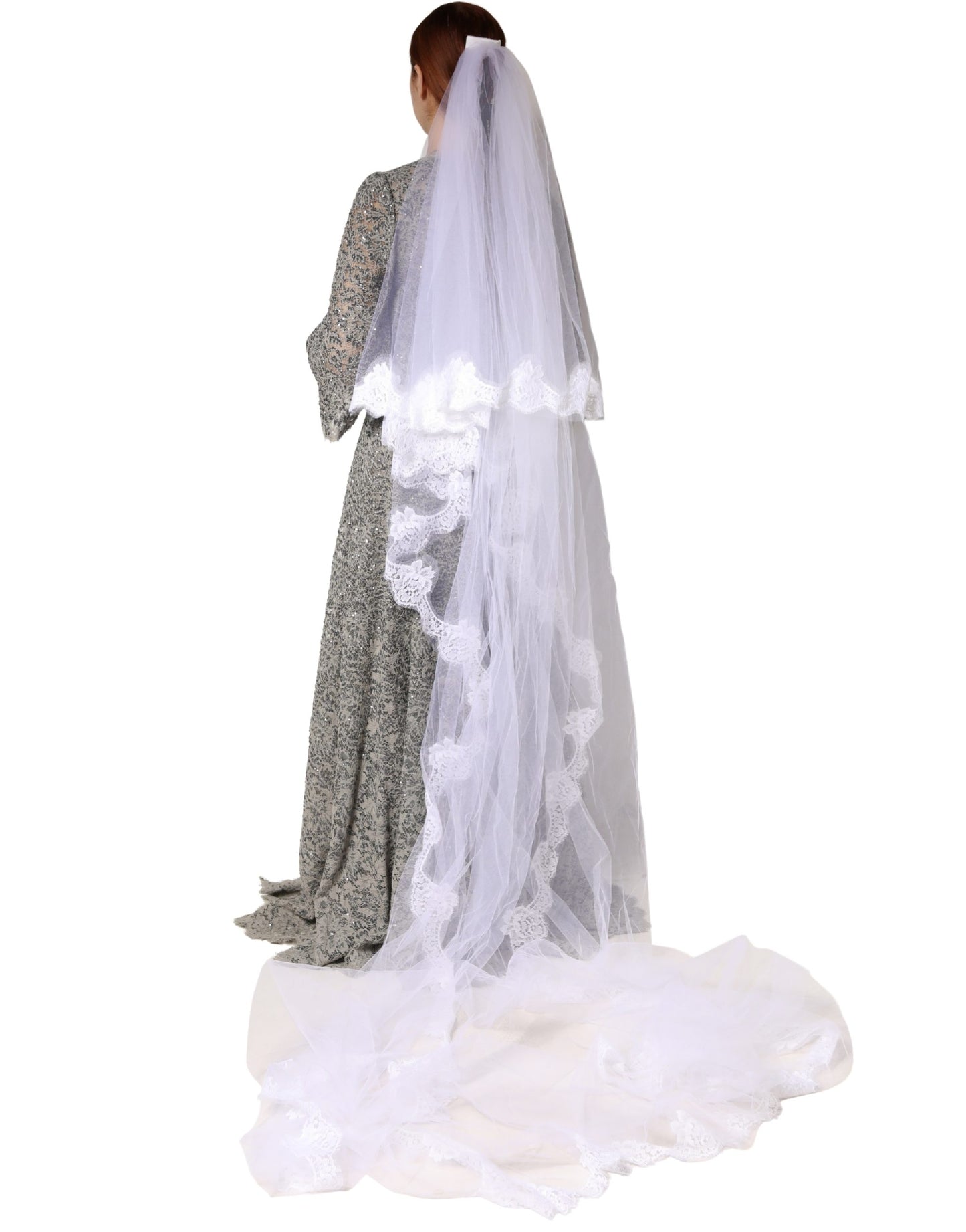 White Floral LaceNylon Floor Length 3M Long Veil