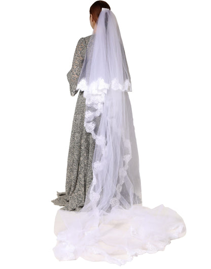 White Floral LaceNylon Floor Length 3M Long Veil
