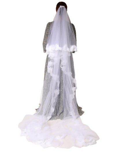 White Floral LaceNylon Floor Length 3M Long Veil