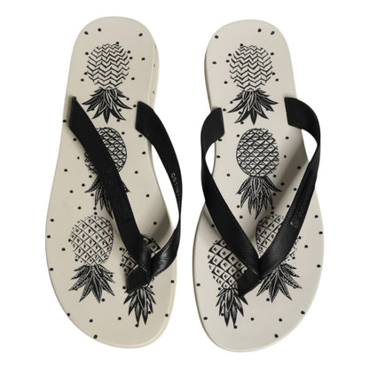 White Pineapple Print Slides Flip Flops Shoes