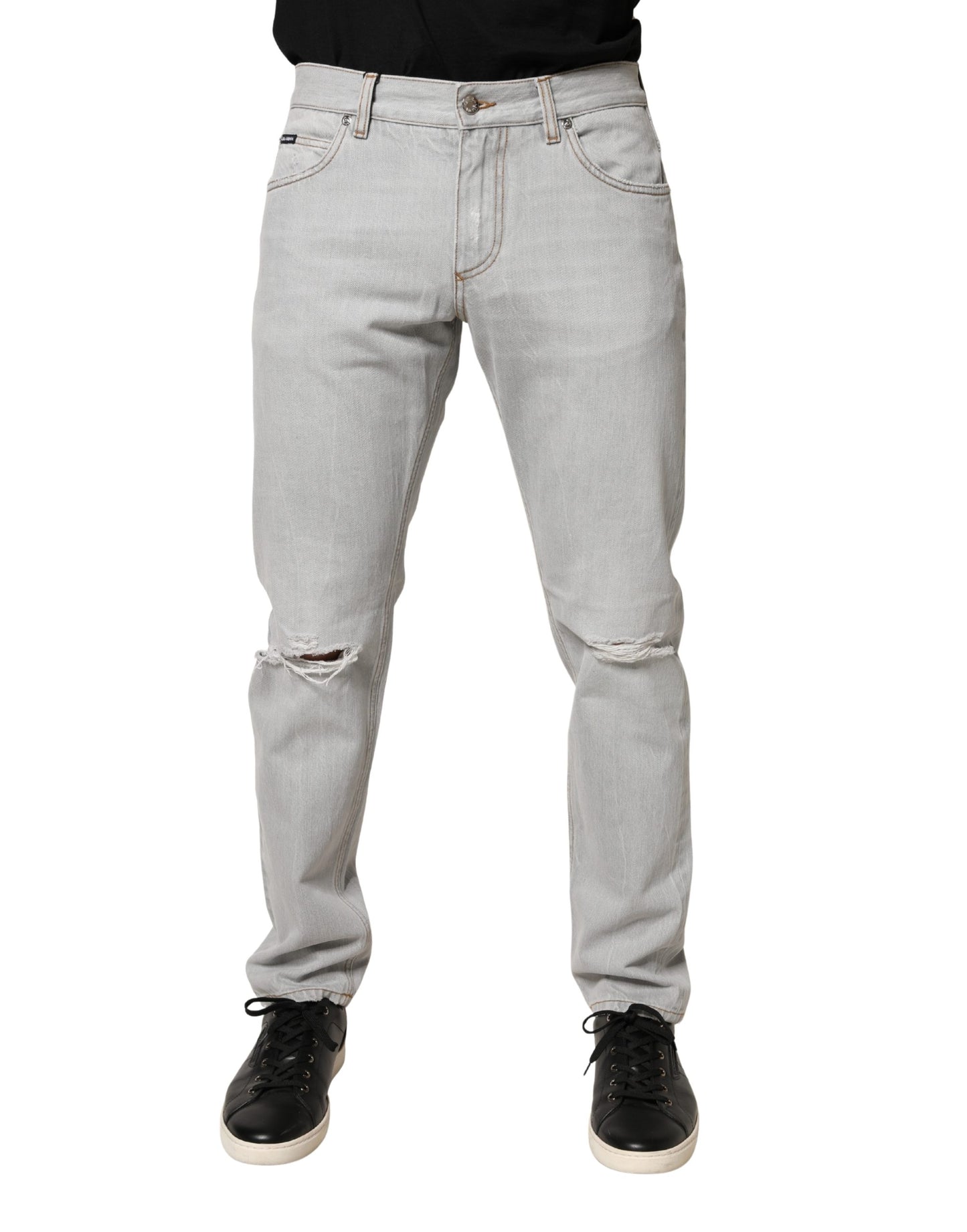 Light Gray Ripped Cotton Regular Denim Jeans