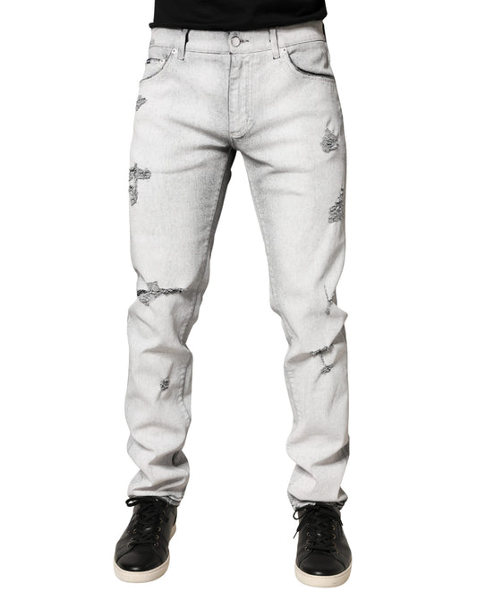 Light Gray Distressed Skinny Men Denim Jeans