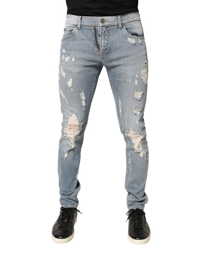Light Blue Distressed Skinny Men Denim Jeans