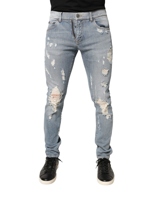 Light Blue Distressed Skinny Men Denim Jeans