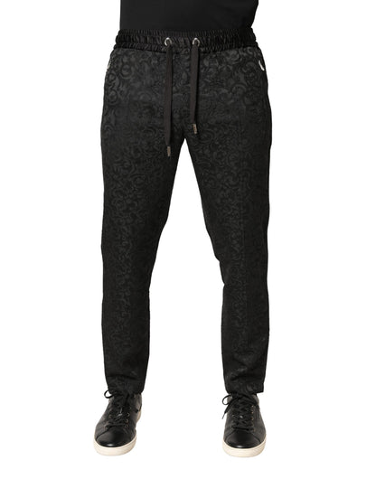 Black Floral Brocade Skinny Men Dress Pants