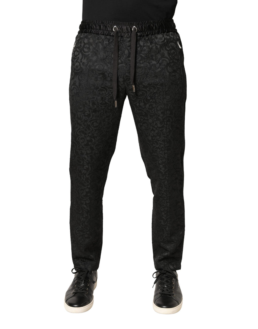 Black Floral Brocade Skinny Men Dress Pants