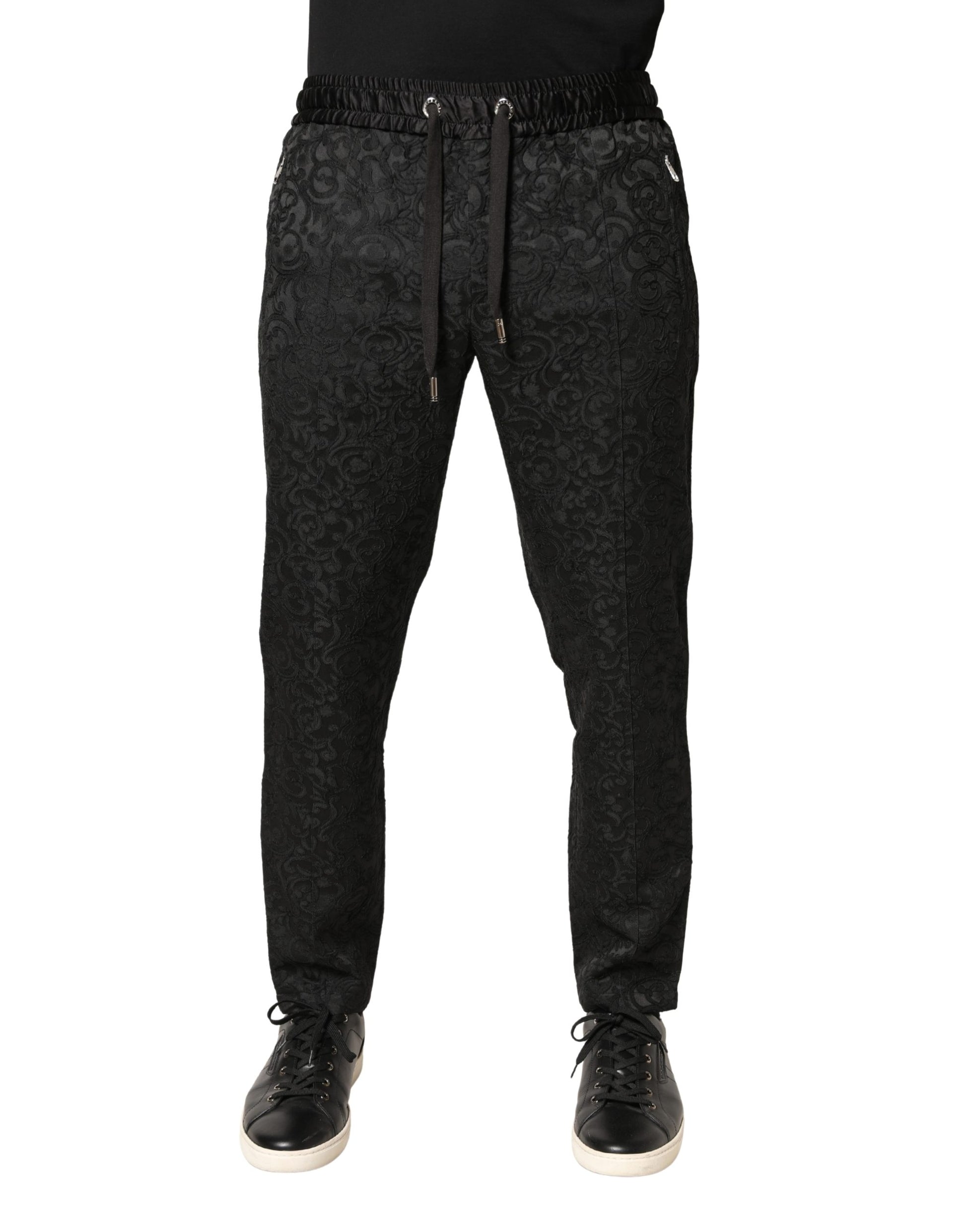 Black Floral Brocade Skinny Men Dress Pants