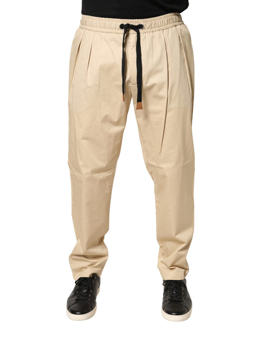 Beige Cotton Skinny Men Jogger Trouser Pants