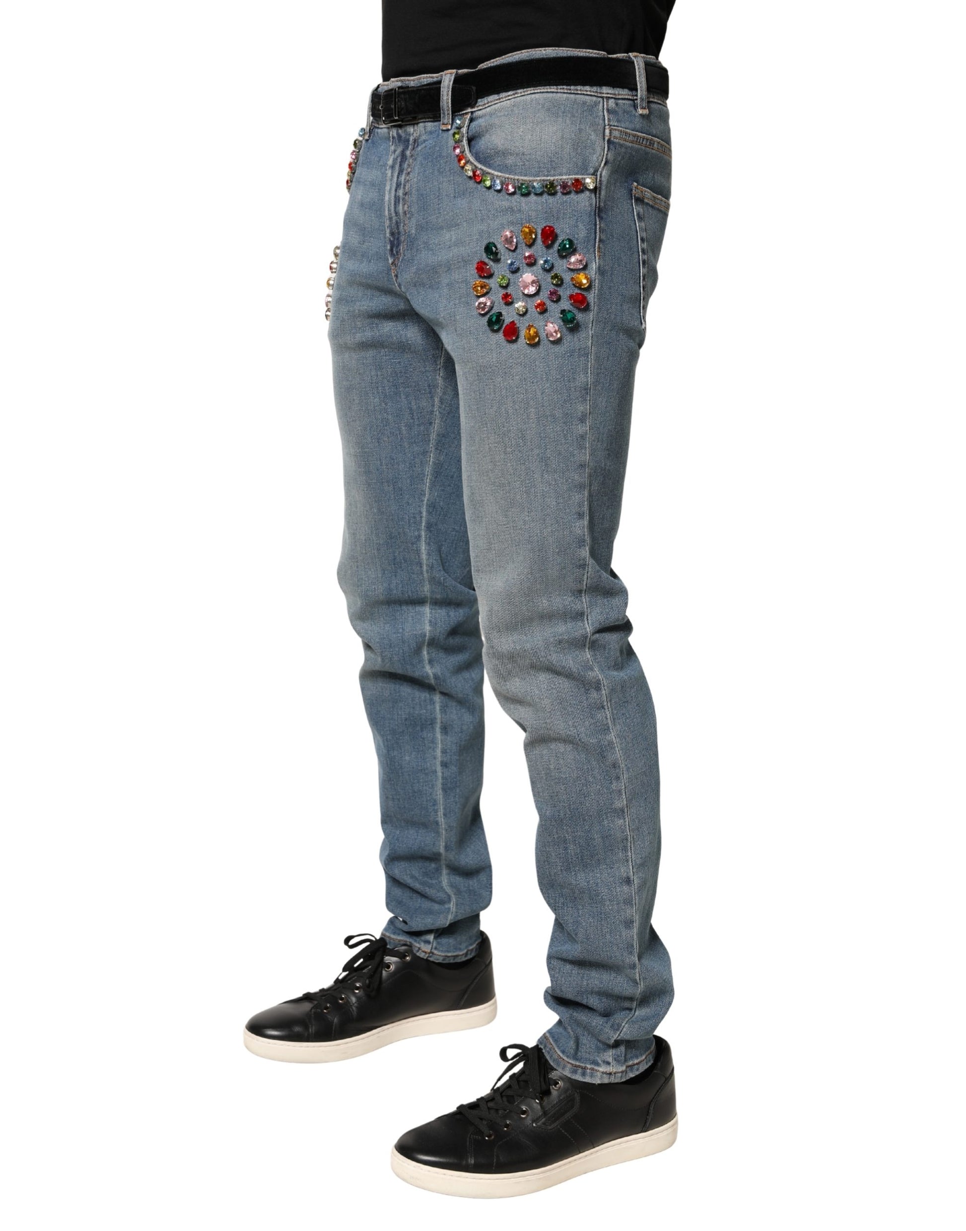 Blue Embellished Loose Cotton Men Denim Jeans