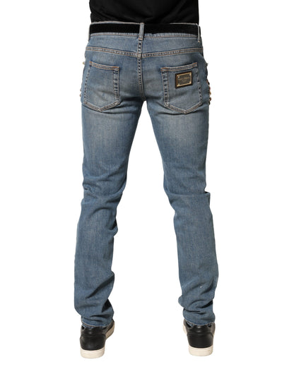 Blue Embellished Loose Cotton Men Denim Jeans