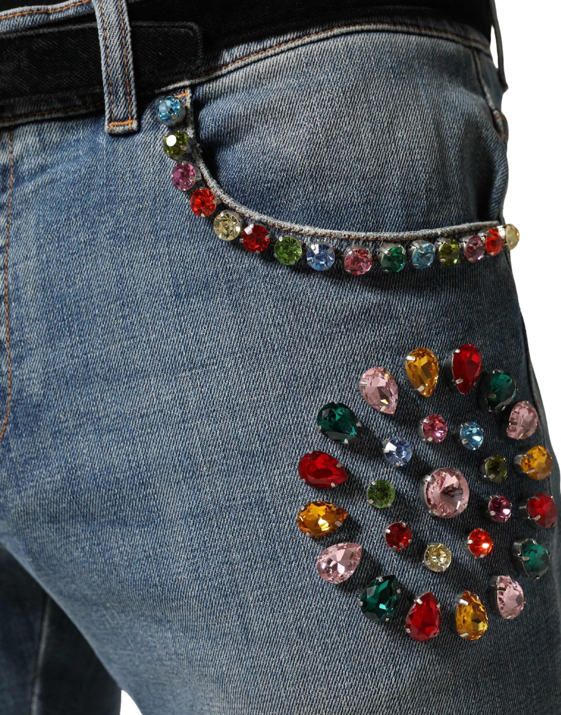 Blue Embellished Loose Cotton Men Denim Jeans