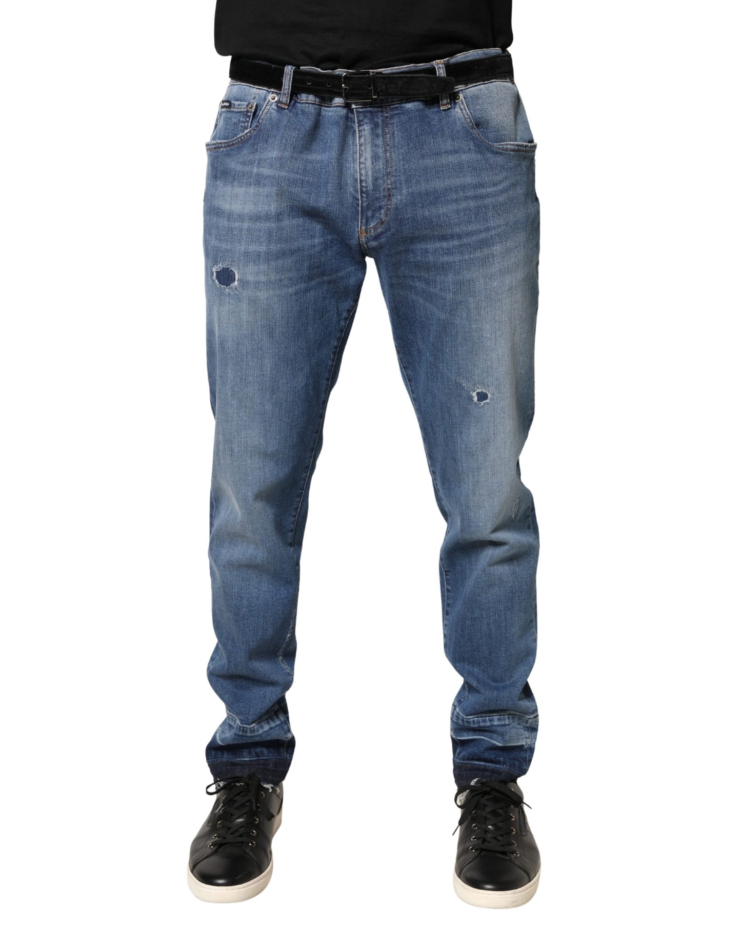 Blue Tattered Skinny Cotton Denim Jeans