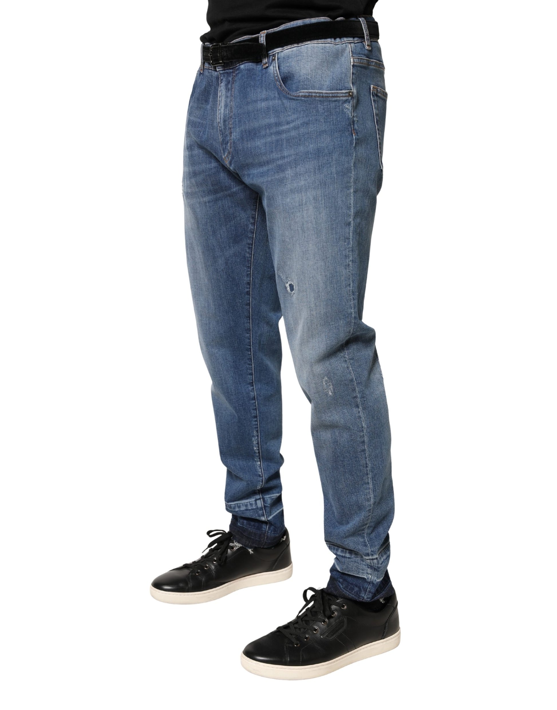 Blue Tattered Skinny Cotton Denim Jeans