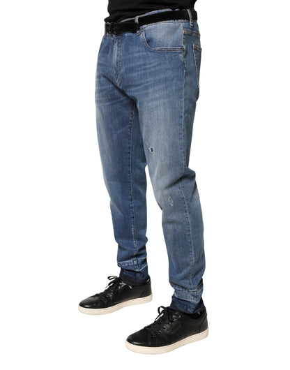 Blue Tattered Skinny Cotton Denim Jeans