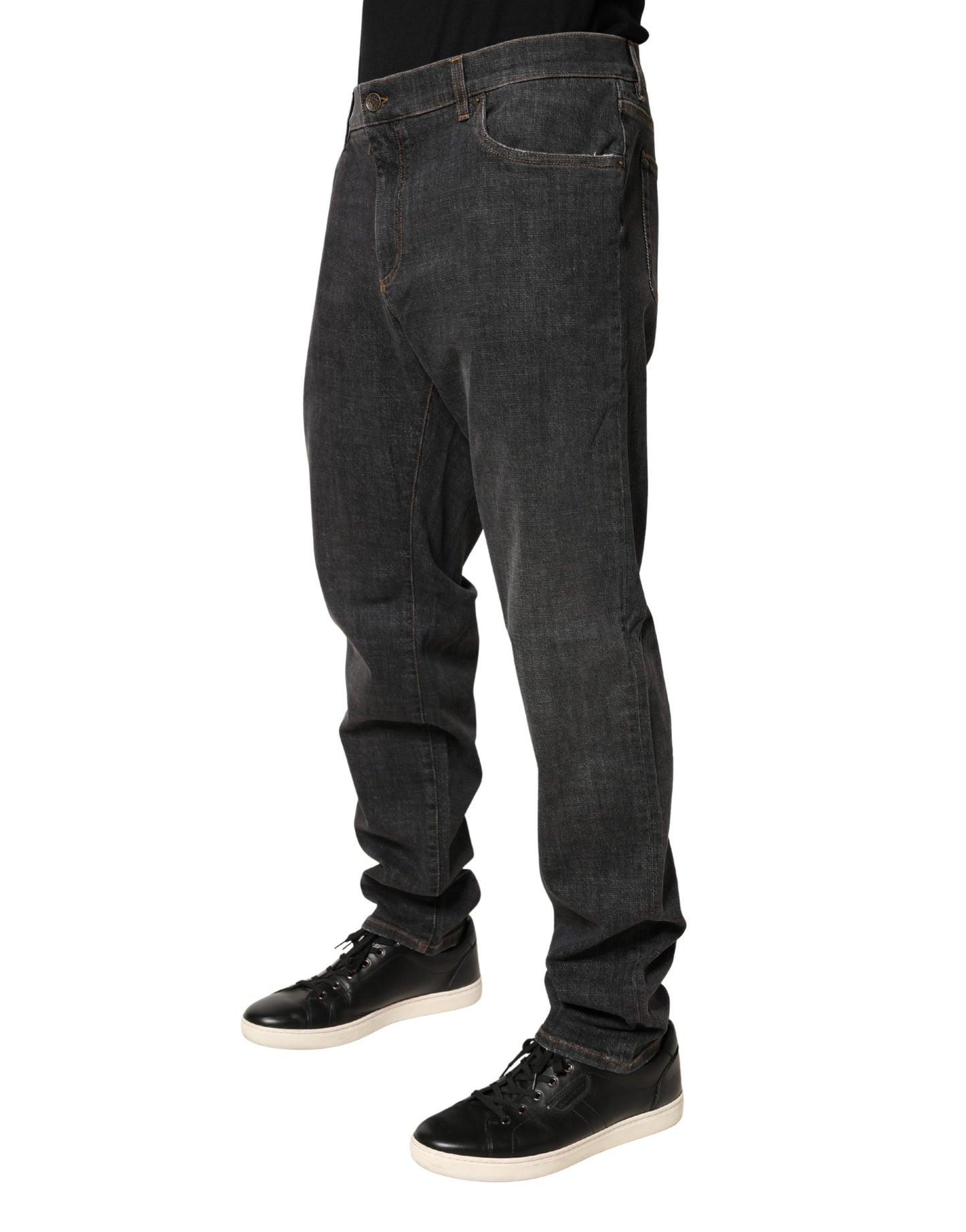 Dark Gray Slim Fit Cotton Men Denim Jeans