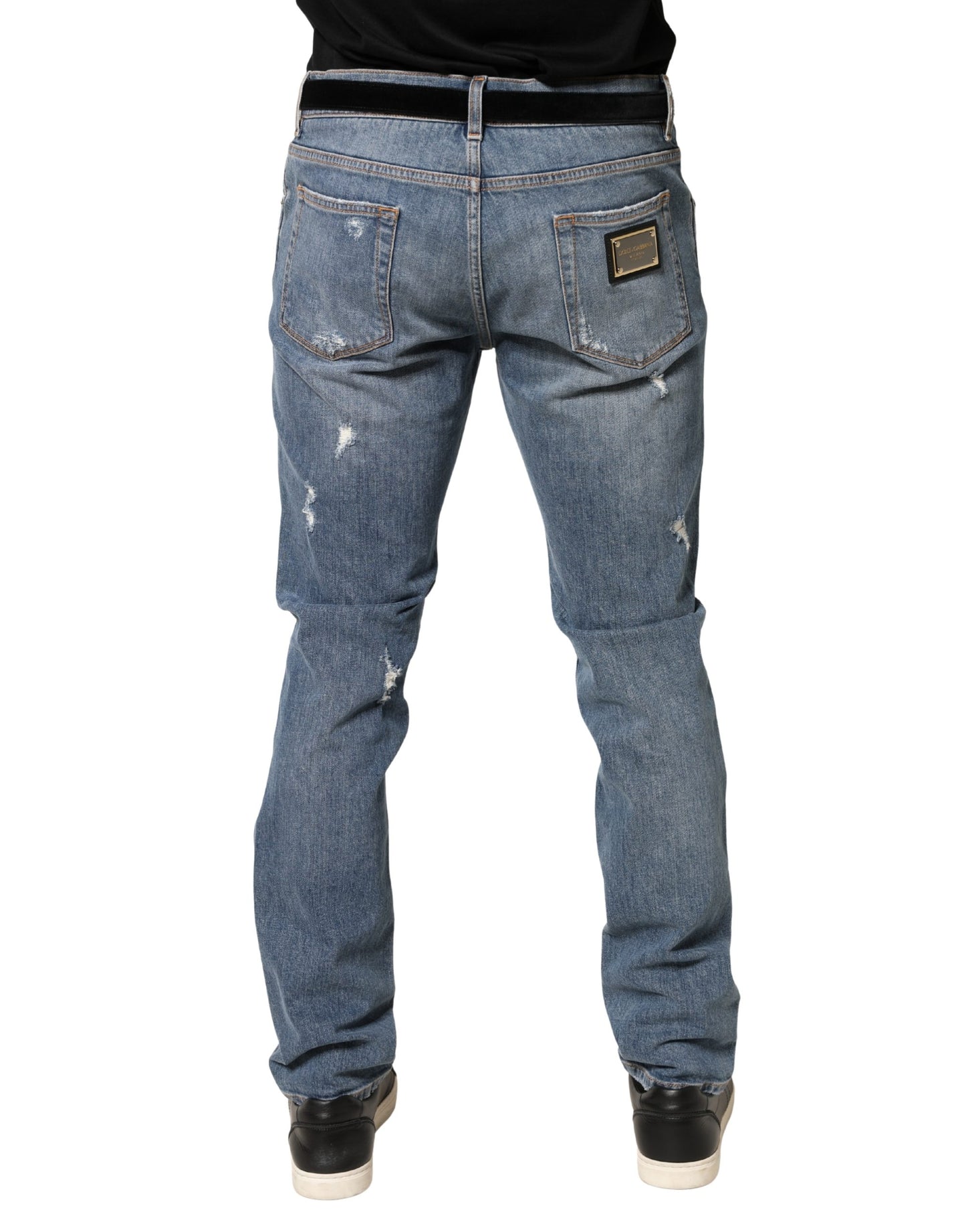 Blue Tattered Slim Fit Cotton Denim Jeans