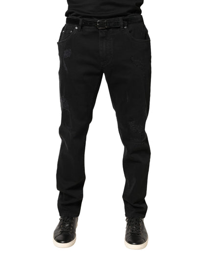 Black Tattered Skinny Cotton Denim Jeans