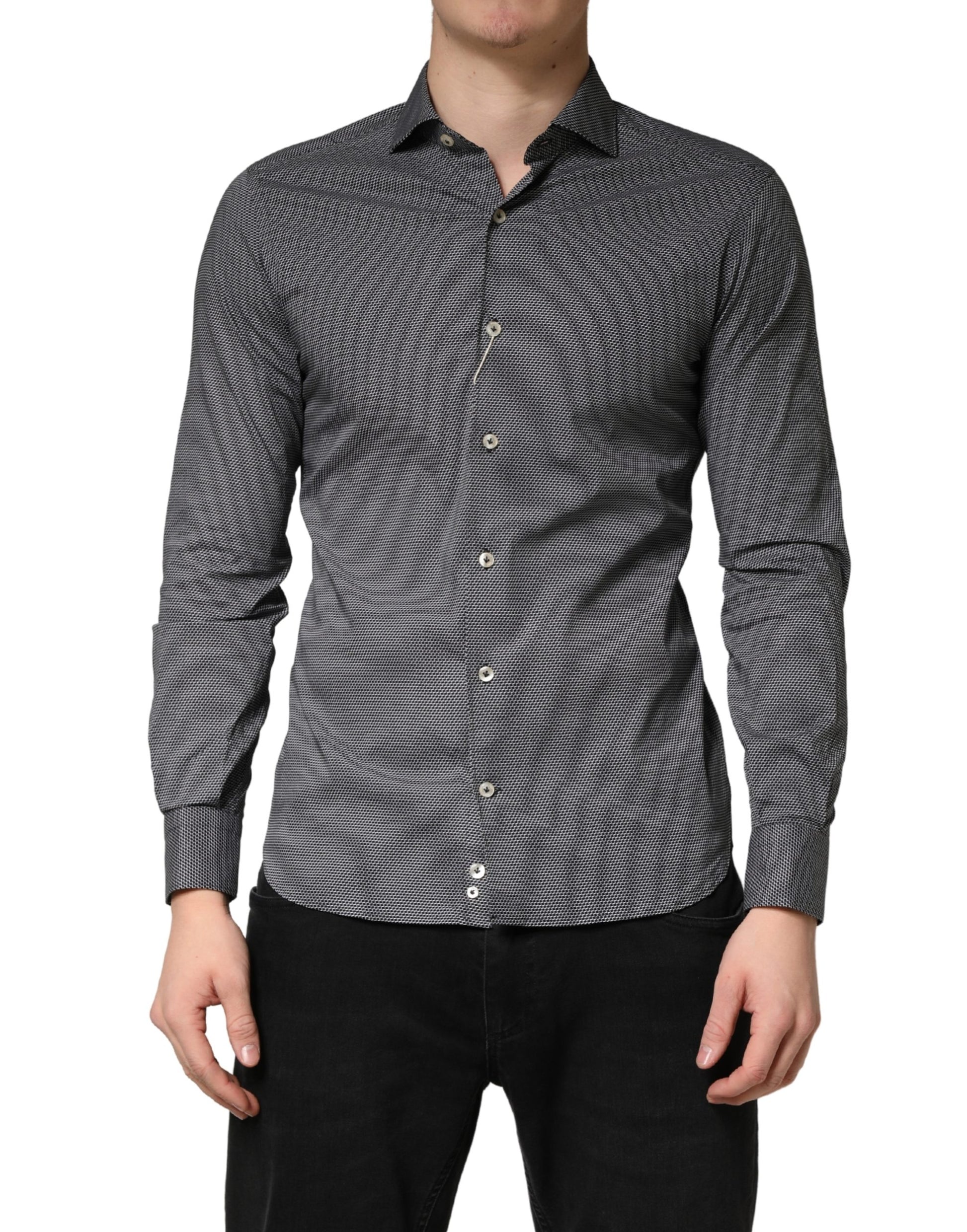 Gray Patterned Long Sleeves Men Dress Shirt